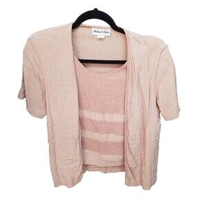 Michael Blake Womens Sz 14P Pink Geometric Short Sleeve Layered Blouse
